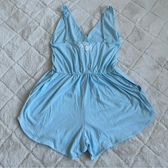Victoria's Secret PINK | Pastel Blue Cotton Pajama Romper | Size Extra Small - Picture 5 of 15